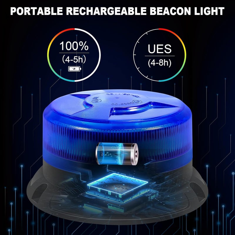 AnTom Magnetic Wireless Strobe Light, Waterproof Rechargeable Blue LED Beacon Lights for Trucks, Vehicle Emergency Flashing Warning, forklifts,Tractors,Golf Carts,Cars - Image 2